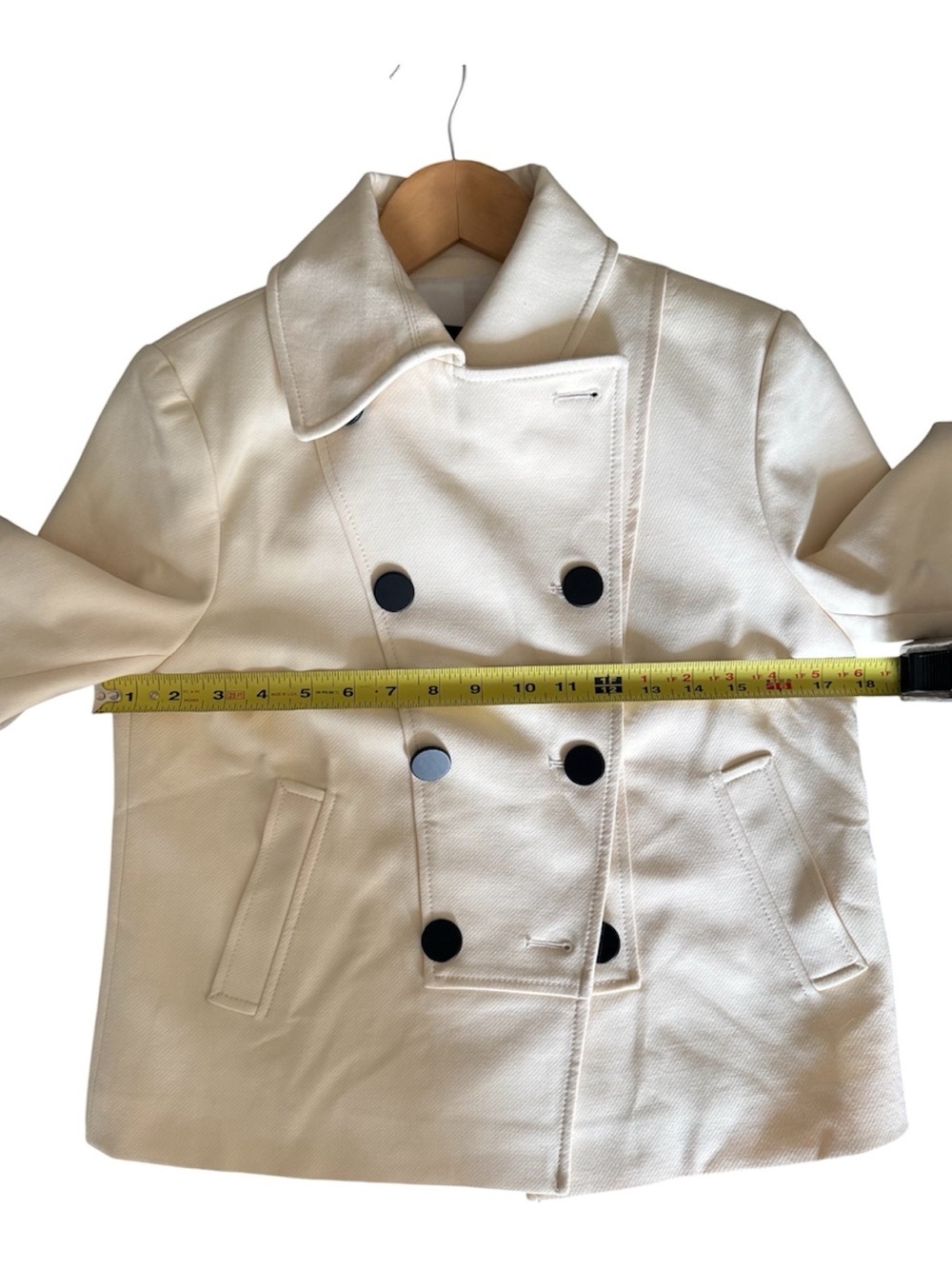 Ann Taylor | Cream Double-Breasted Fitted Crop Blazer, Size 4, NWT - Picture 10 of 15